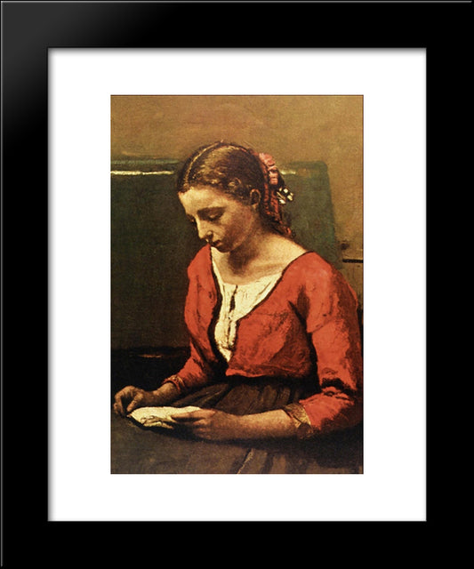Girl Reading 20x24 Black Modern Wood Framed Art Print Poster by Corot, Jean Baptiste Camille