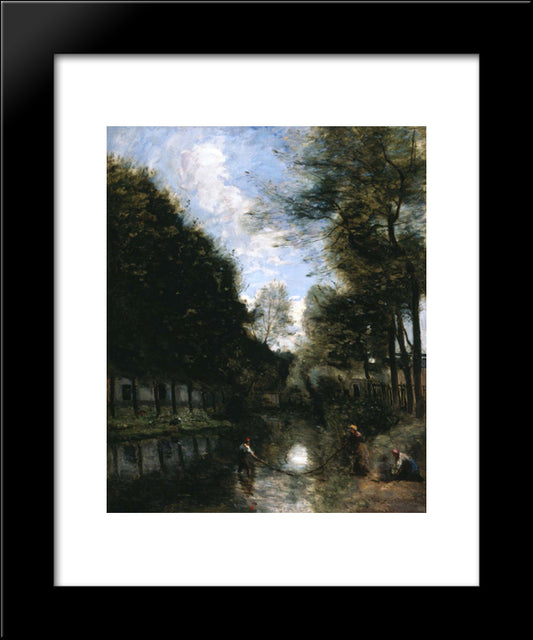 Gisors, River Bordered By Trees 20x24 Black Modern Wood Framed Art Print Poster by Corot, Jean Baptiste Camille