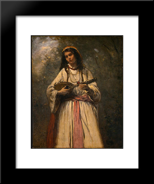 Gypsy Girl With Mandolin 20x24 Black Modern Wood Framed Art Print Poster by Corot, Jean Baptiste Camille