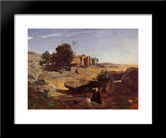 Hagar In The Wilderness 20x24 Black Modern Wood Framed Art Print Poster by Corot, Jean Baptiste Camille