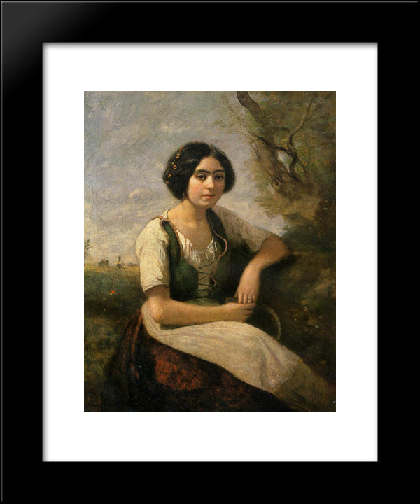 Harvester With Sickle 20x24 Black Modern Wood Framed Art Print Poster by Corot, Jean Baptiste Camille