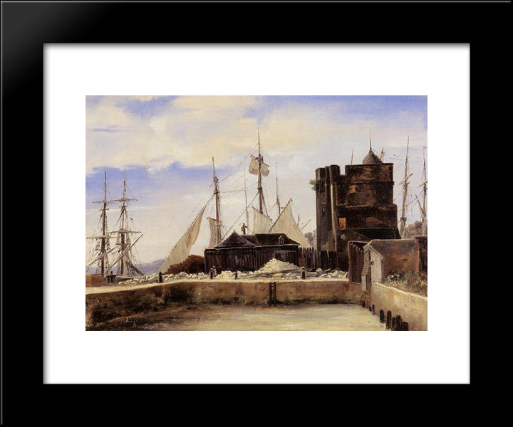 Honfleur, The Old Wharf 20x24 Black Modern Wood Framed Art Print Poster by Corot, Jean Baptiste Camille