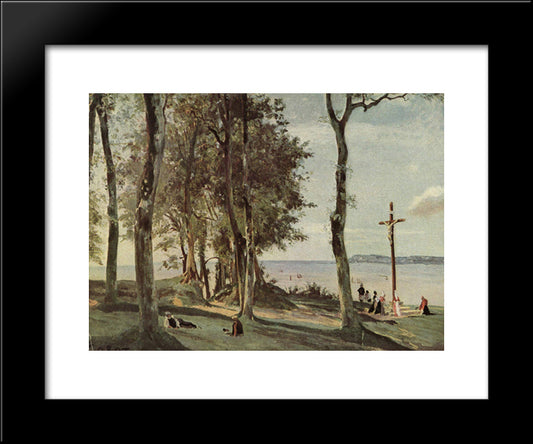 Honfleur Calvary On The Cote De Grace 20x24 Black Modern Wood Framed Art Print Poster by Corot, Jean Baptiste Camille