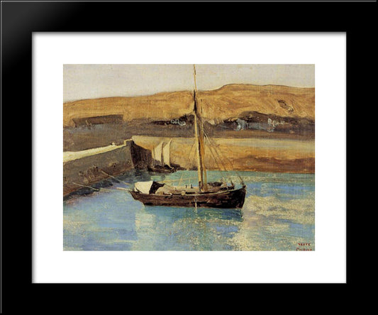 Honfleur Fishing Boat 20x24 Black Modern Wood Framed Art Print Poster by Corot, Jean Baptiste Camille