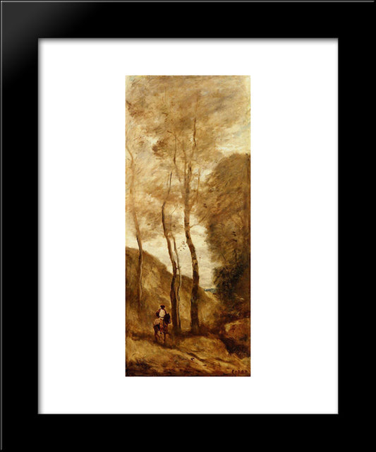 Horse And Rider In A Gorge 20x24 Black Modern Wood Framed Art Print Poster by Corot, Jean Baptiste Camille