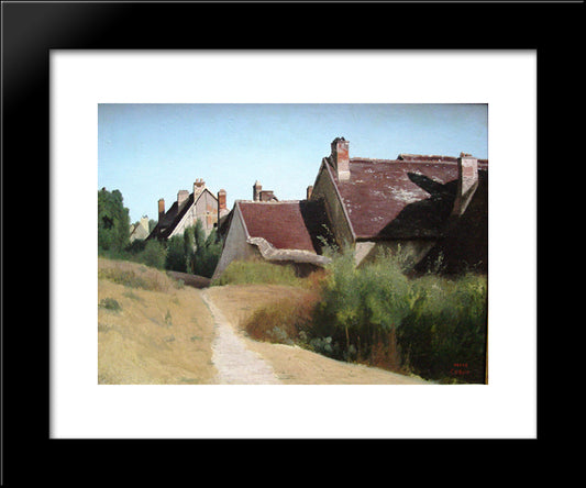 Houses Near Orleans 20x24 Black Modern Wood Framed Art Print Poster by Corot, Jean Baptiste Camille