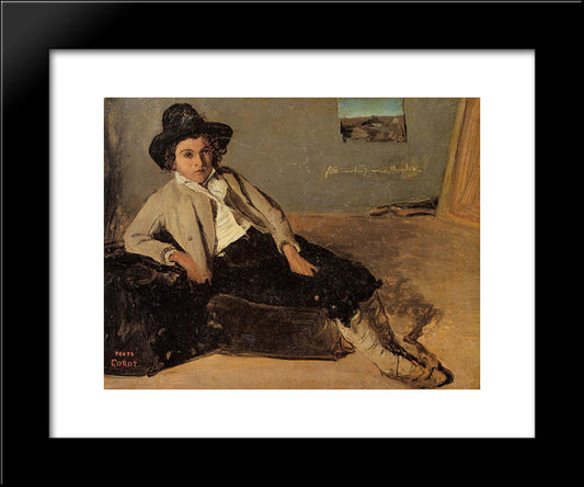 Italian Peasant Boy 20x24 Black Modern Wood Framed Art Print Poster by Corot, Jean Baptiste Camille