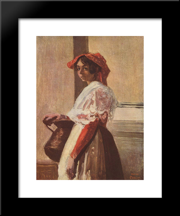 Italian With Mug 20x24 Black Modern Wood Framed Art Print Poster by Corot, Jean Baptiste Camille