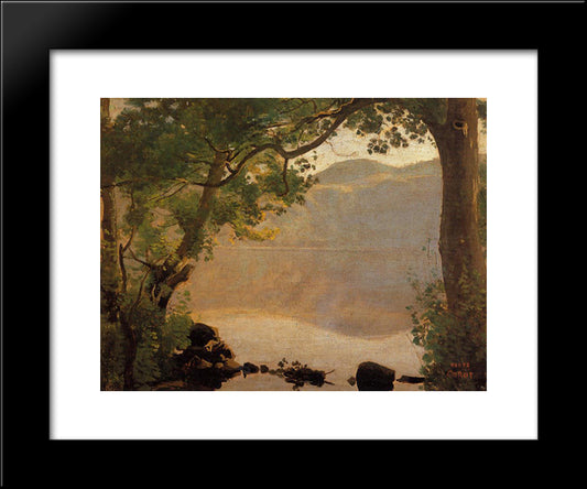 Lake Nemi, Seen Through Trees 20x24 Black Modern Wood Framed Art Print Poster by Corot, Jean Baptiste Camille