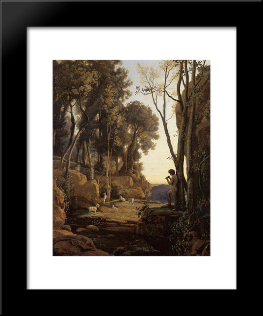 Landscape, Setting Sun (The Little Shepherd) 20x24 Black Modern Wood Framed Art Print Poster by Corot, Jean Baptiste Camille