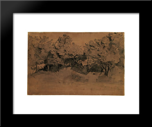 Landscape Of Royat, Study Of Trees 20x24 Black Modern Wood Framed Art Print Poster by Corot, Jean Baptiste Camille