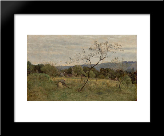 Landscape With Peasant Girl 20x24 Black Modern Wood Framed Art Print Poster by Corot, Jean Baptiste Camille