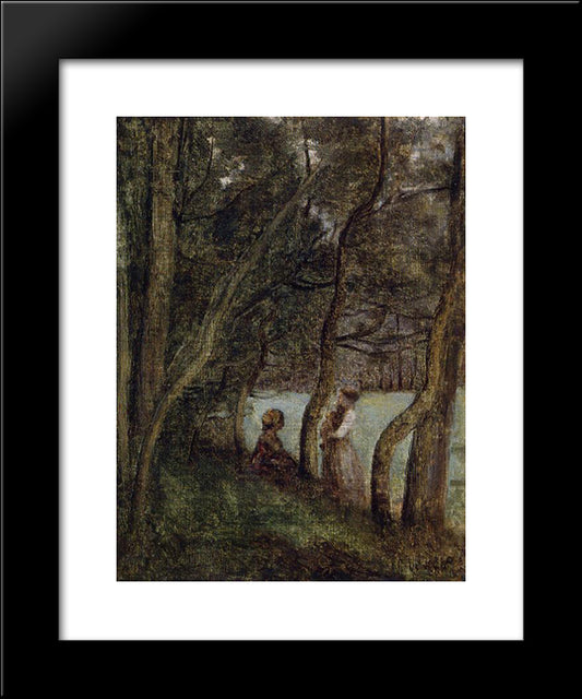 Les Alinges, Haute Savoie, Figures Under The Trees 20x24 Black Modern Wood Framed Art Print Poster by Corot, Jean Baptiste Camille
