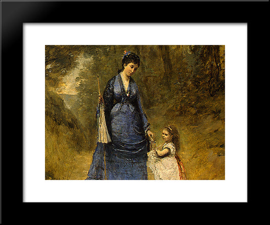 Madame Stumpf And Her Daughter 20x24 Black Modern Wood Framed Art Print Poster by Corot, Jean Baptiste Camille