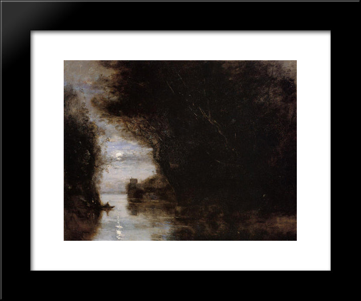 Moonlit Landscape 20x24 Black Modern Wood Framed Art Print Poster by Corot, Jean Baptiste Camille