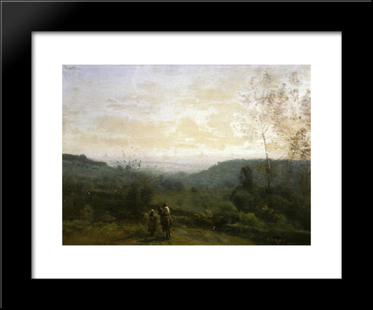 Morning, Fog Effect 20x24 Black Modern Wood Framed Art Print Poster by Corot, Jean Baptiste Camille