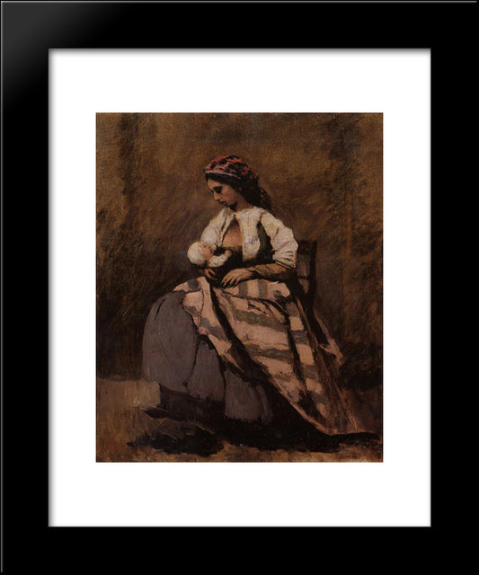 Mother Breast Feeding Her Child 20x24 Black Modern Wood Framed Art Print Poster by Corot, Jean Baptiste Camille