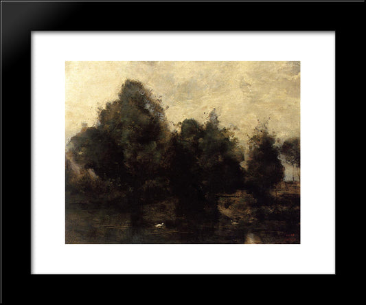 Near Arras, The Banks Of The Scarpe 20x24 Black Modern Wood Framed Art Print Poster by Corot, Jean Baptiste Camille