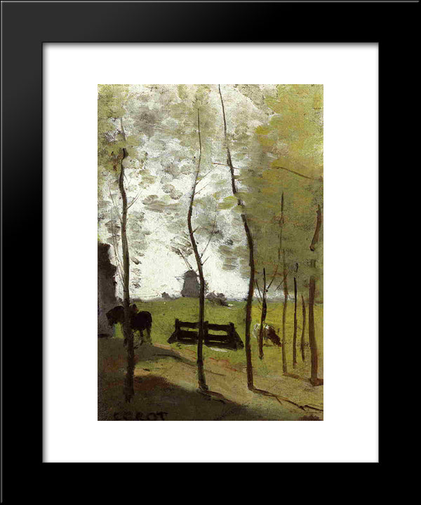 Near Rotterdam 20x24 Black Modern Wood Framed Art Print Poster by Corot, Jean Baptiste Camille