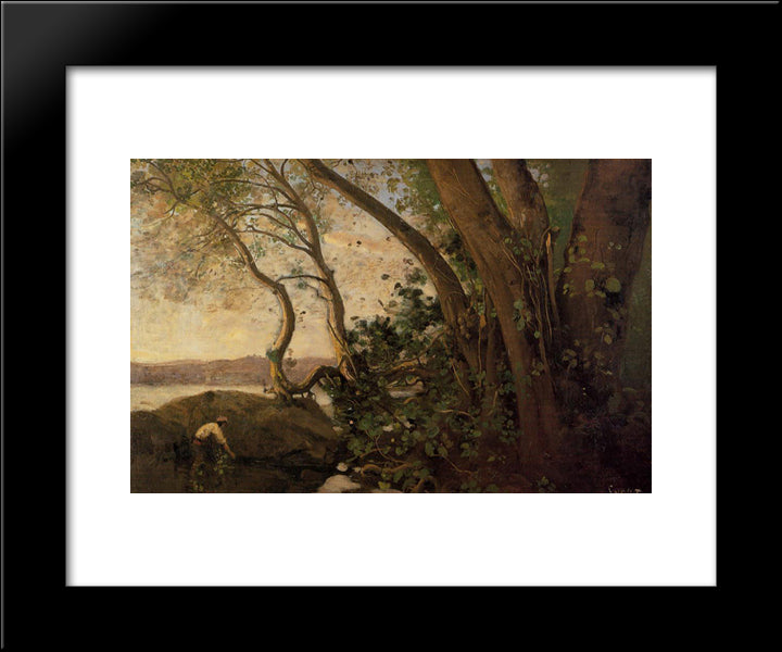 Nemi, The Lake'S Edge 20x24 Black Modern Wood Framed Art Print Poster by Corot, Jean Baptiste Camille