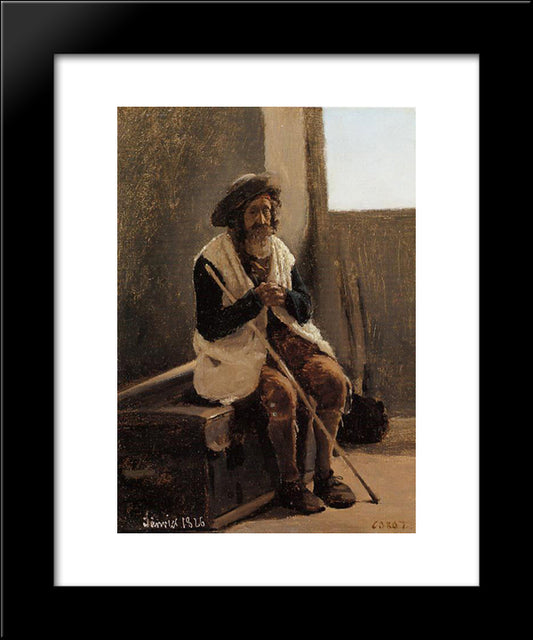 Old Man Seated On Corot S Trunk 20x24 Black Modern Wood Framed Art Print Poster by Corot, Jean Baptiste Camille