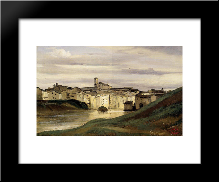On The Banks Of The Tiber 20x24 Black Modern Wood Framed Art Print Poster by Corot, Jean Baptiste Camille