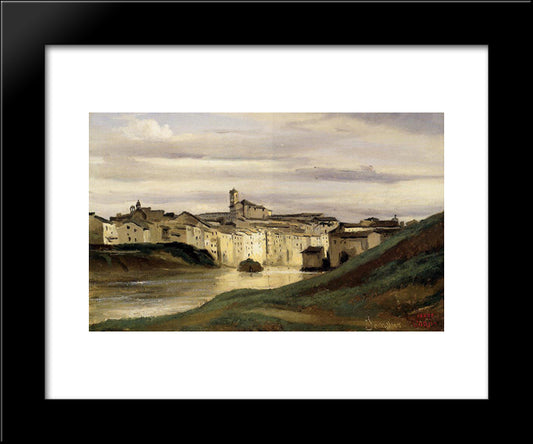 On The Banks Of The Tiber 20x24 Black Modern Wood Framed Art Print Poster by Corot, Jean Baptiste Camille