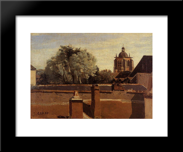 Orleans, View From A Window Overlooking The Saint Peterne Tower 20x24 Black Modern Wood Framed Art Print Poster by Corot, Jean Baptiste Camille