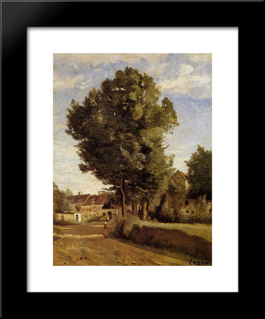Outskirts Of A Village Near Beauvais 20x24 Black Modern Wood Framed Art Print Poster by Corot, Jean Baptiste Camille