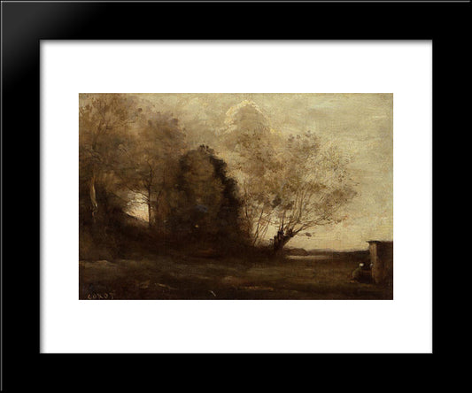 Peasant Girl Near A Cabin 20x24 Black Modern Wood Framed Art Print Poster by Corot, Jean Baptiste Camille