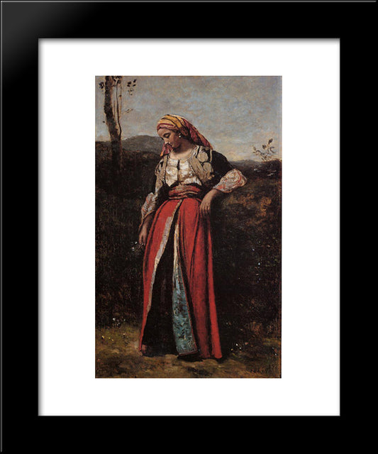 Pensive Oriental 20x24 Black Modern Wood Framed Art Print Poster by Corot, Jean Baptiste Camille