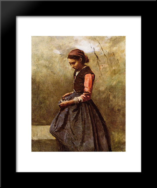 Pensive Young Woman 20x24 Black Modern Wood Framed Art Print Poster by Corot, Jean Baptiste Camille