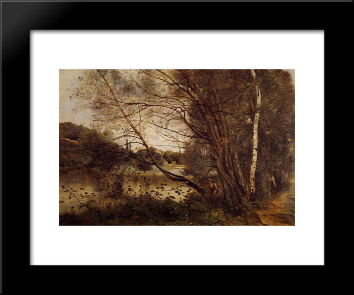 Pond At Ville D'Avray, With Leaning Trees 20x24 Black Modern Wood Framed Art Print Poster by Corot, Jean Baptiste Camille