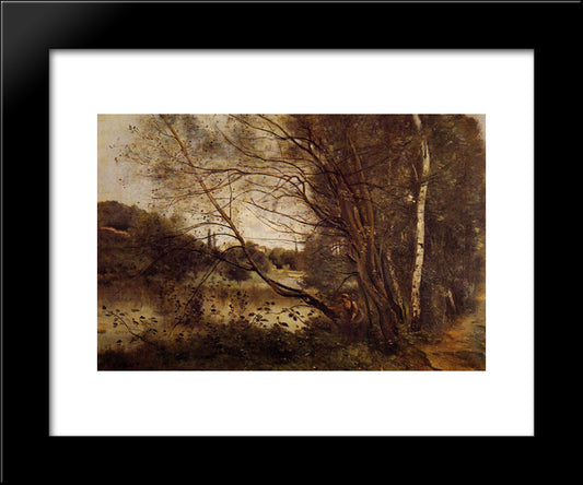 Pond At Ville D'Avray, With Leaning Trees 20x24 Black Modern Wood Framed Art Print Poster by Corot, Jean Baptiste Camille