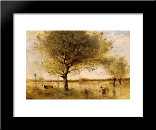Pond With A Large Tree 20x24 Black Modern Wood Framed Art Print Poster by Corot, Jean Baptiste Camille