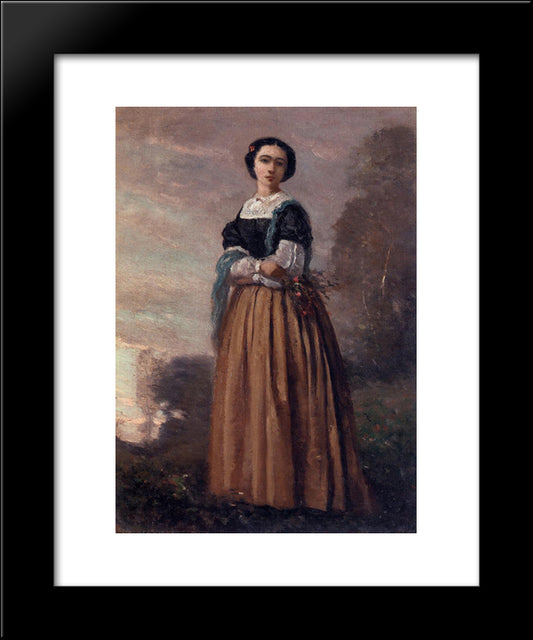 Portrait Of A Standing Woman 20x24 Black Modern Wood Framed Art Print Poster by Corot, Jean Baptiste Camille