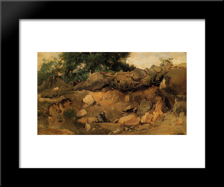 Quarry Of The Chaise Mre At Fontainebleau 20x24 Black Modern Wood Framed Art Print Poster by Corot, Jean Baptiste Camille