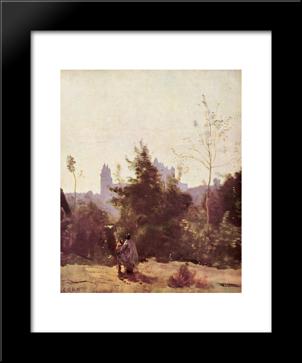 Recollections Of Pierrefonds 20x24 Black Modern Wood Framed Art Print Poster by Corot, Jean Baptiste Camille