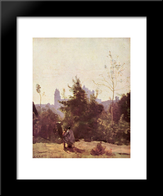 Recollections Of Pierrefonds 20x24 Black Modern Wood Framed Art Print Poster by Corot, Jean Baptiste Camille