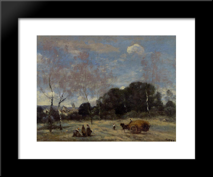 Return Of The Hayers To Marcoussis 20x24 Black Modern Wood Framed Art Print Poster by Corot, Jean Baptiste Camille