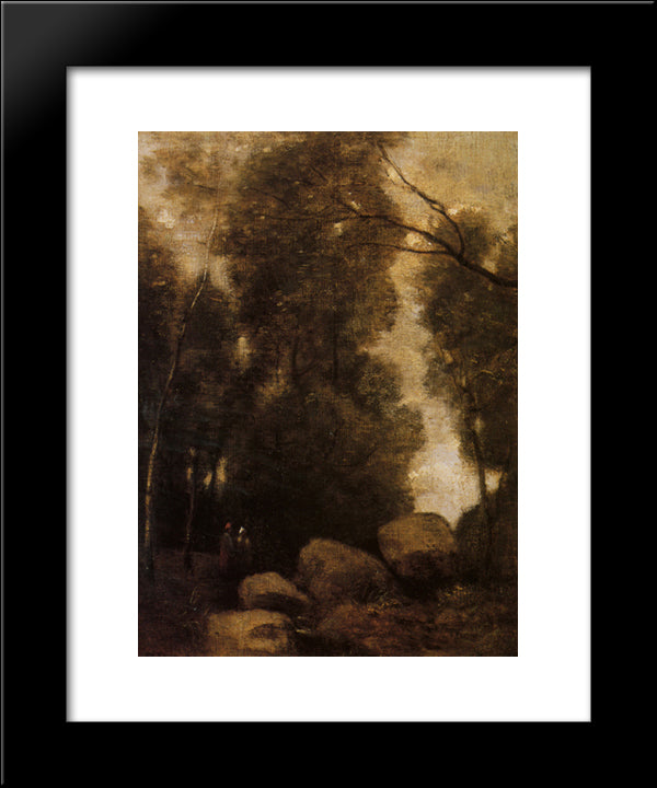 Rocks In A Glade 20x24 Black Modern Wood Framed Art Print Poster by Corot, Jean Baptiste Camille