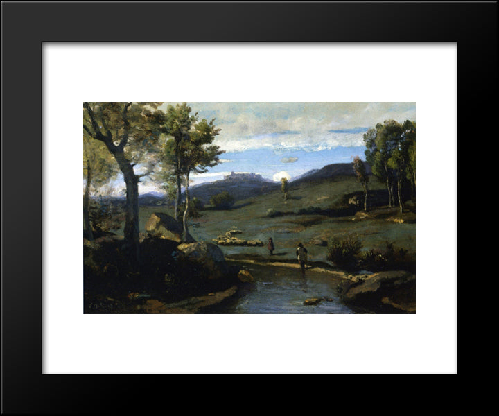 Roman Countryside Rocky Valley With A Herd Of Pigs 20x24 Black Modern Wood Framed Art Print Poster by Corot, Jean Baptiste Camille