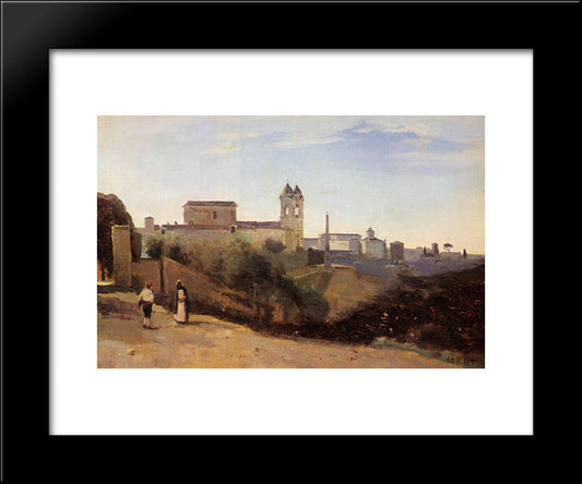 Rome, The Trinita Dei Monti View From The Gardens Of The Academie De France 20x24 Black Modern Wood Framed Art Print Poster by Corot, Jean Baptiste Camille