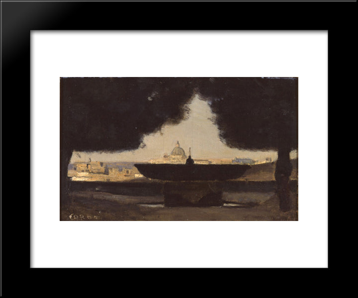 Rome The Fountain Of The Academie De France 20x24 Black Modern Wood Framed Art Print Poster by Corot, Jean Baptiste Camille