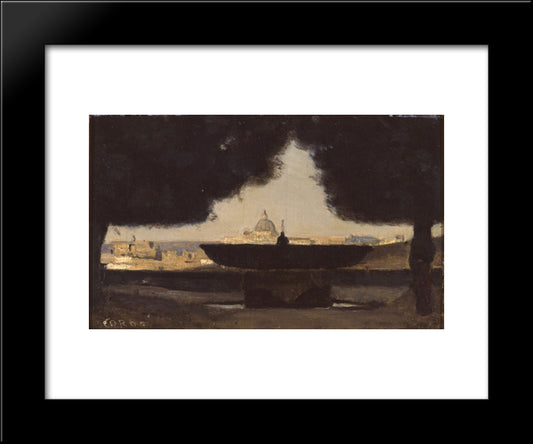 Rome The Fountain Of The Academie De France 20x24 Black Modern Wood Framed Art Print Poster by Corot, Jean Baptiste Camille
