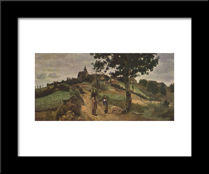 Saint Andre En Morvan 20x24 Black Modern Wood Framed Art Print Poster by Corot, Jean Baptiste Camille