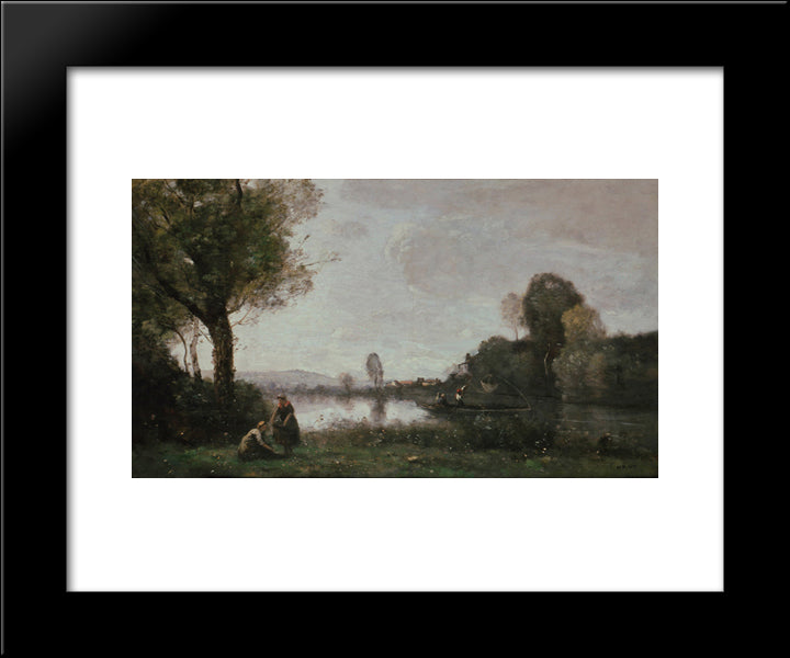 Seine Landscape Near Chatou 20x24 Black Modern Wood Framed Art Print Poster by Corot, Jean Baptiste Camille