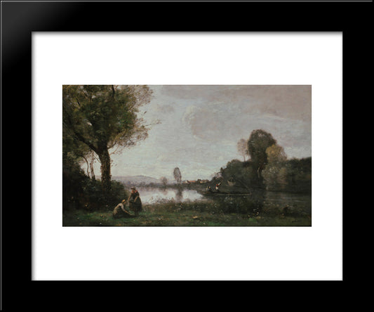 Seine Landscape Near Chatou 20x24 Black Modern Wood Framed Art Print Poster by Corot, Jean Baptiste Camille