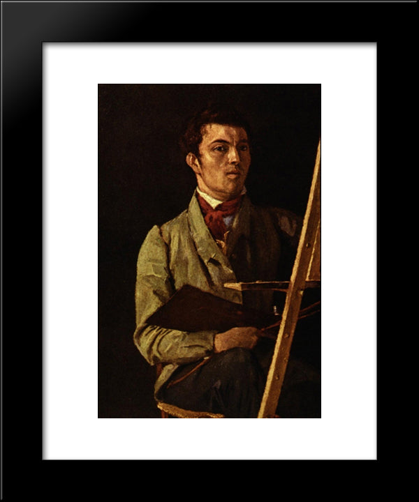 Self Portrait, Sitting Next To An Easel 20x24 Black Modern Wood Framed Art Print Poster by Corot, Jean Baptiste Camille