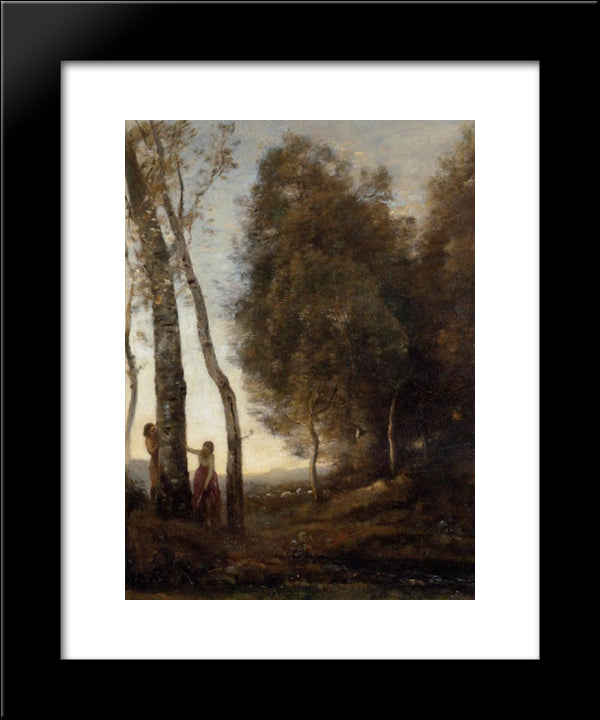 Shepherd And Shepherdess At Play 20x24 Black Modern Wood Framed Art Print Poster by Corot, Jean Baptiste Camille